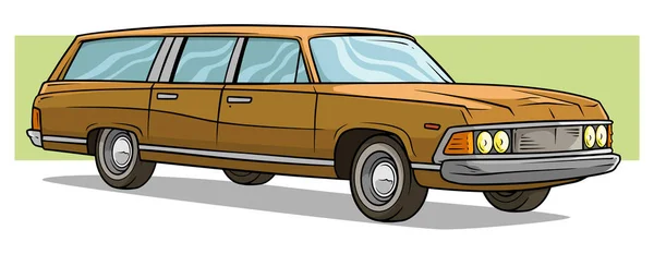 Dibujos animados marrón claro largo retro coche vector icono — Archivo Imágenes Vectoriales