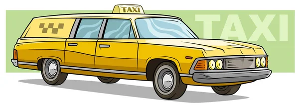 Cartone animato giallo retro lungo taxi auto vettoriale icona — Vettoriale Stock