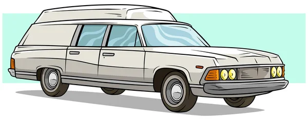 Dibujos Animados Fresco Blanco Viejo Largo Coche Retro Con Bastidor — Vector de stock