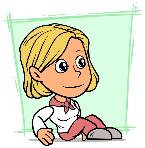 Καρτούν Λευκό Χαριτωμένο Κάθεται Χαμογελαστό Κορίτσι Χαρακτήρα Ροζ Φιλέτο Και — Διανυσματικό Αρχείο