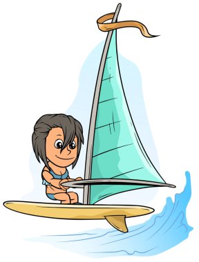 Çizgi film kız karakteri sarı Rüzgar Sörfü kurulu