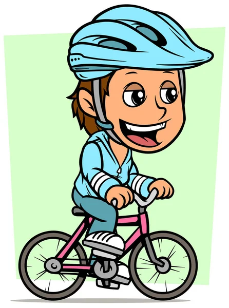 Cartoon brunette girl character riding on bicycle — Stock Vector