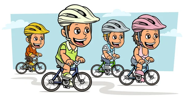 动画片女孩和男孩角色骑自行车 — 图库矢量图片