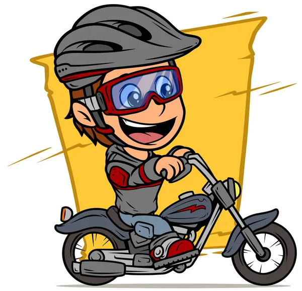 卡通男孩字符骑在复古摩托车 — 图库矢量图片