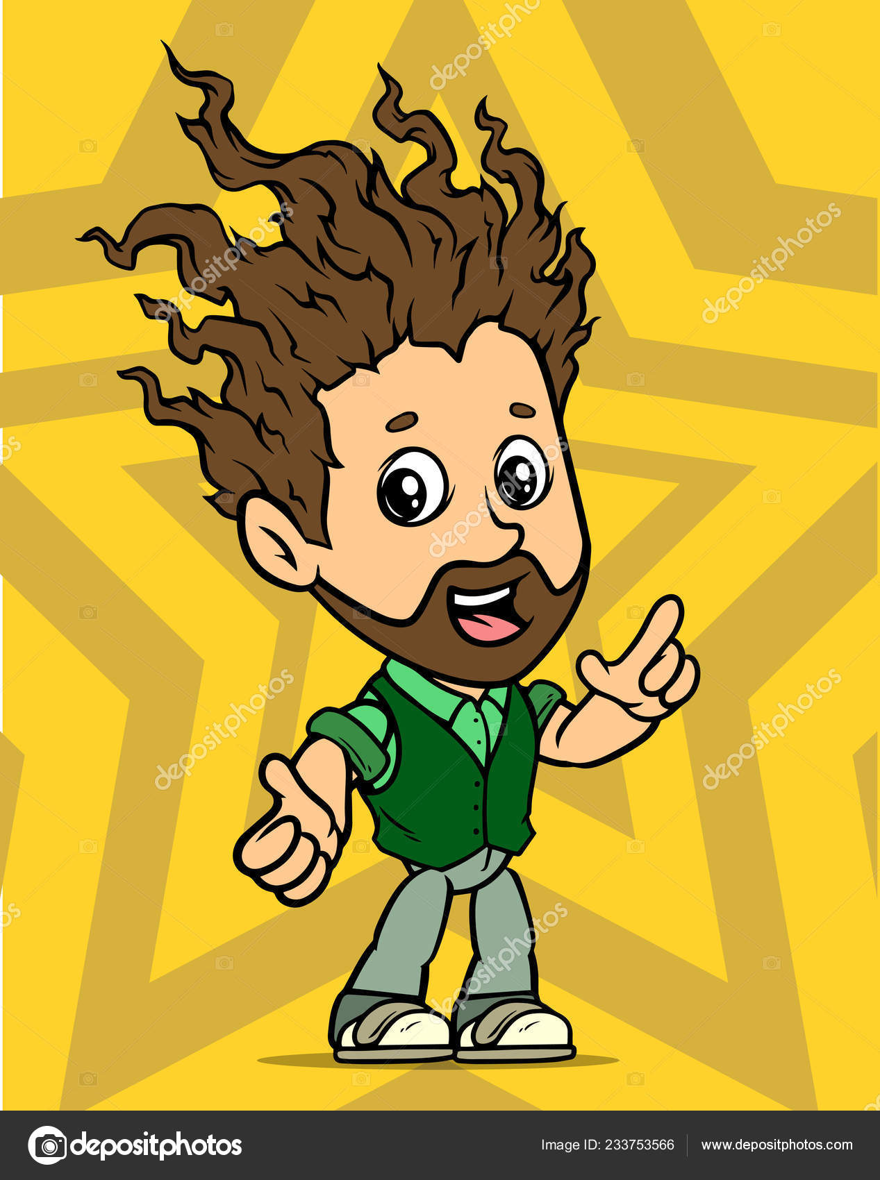 Cartoon White Cute Flat Standing Long Haired Bearded Boy Character
