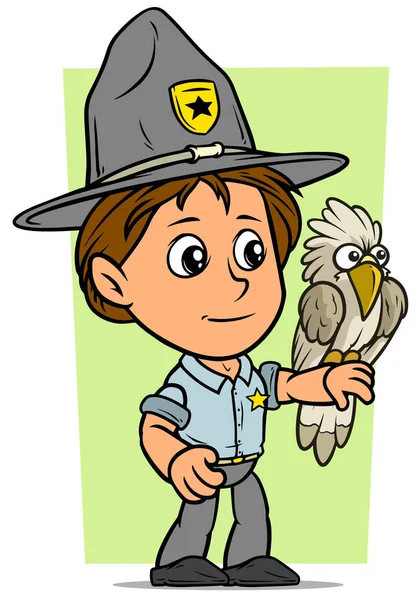 Cartoon Cute White Ranger Boy Scout Character Top Hat Parrot — Stock Vector
