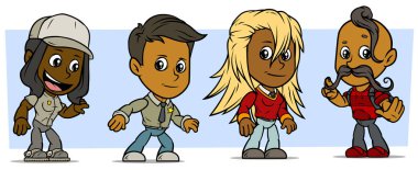 Komik çocuk ve kız karakter karikatür. Vol. 38. Ranger, dedektif ve kazak. Vector Icons set