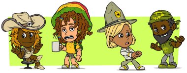 Komik çocuk ve kız karakter karikatür. Cilt 49. Ranger, çoban kız ve motorcu. Vector Icons set