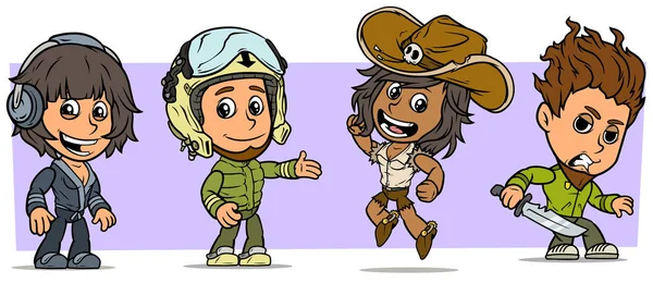 Cartoon Funny Boy Girl Characters Vol Cowgirl Pilot Criminal Vector — Stock Vector
