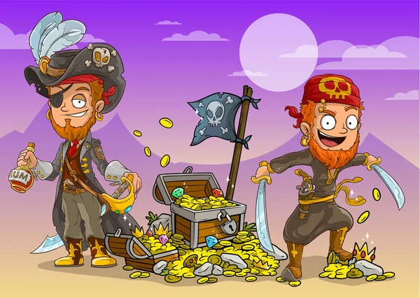 Desenhos Animados Barbudos Piratas Personagem Chapéu Com Rum Espada Pistola — Vetor de Stock
