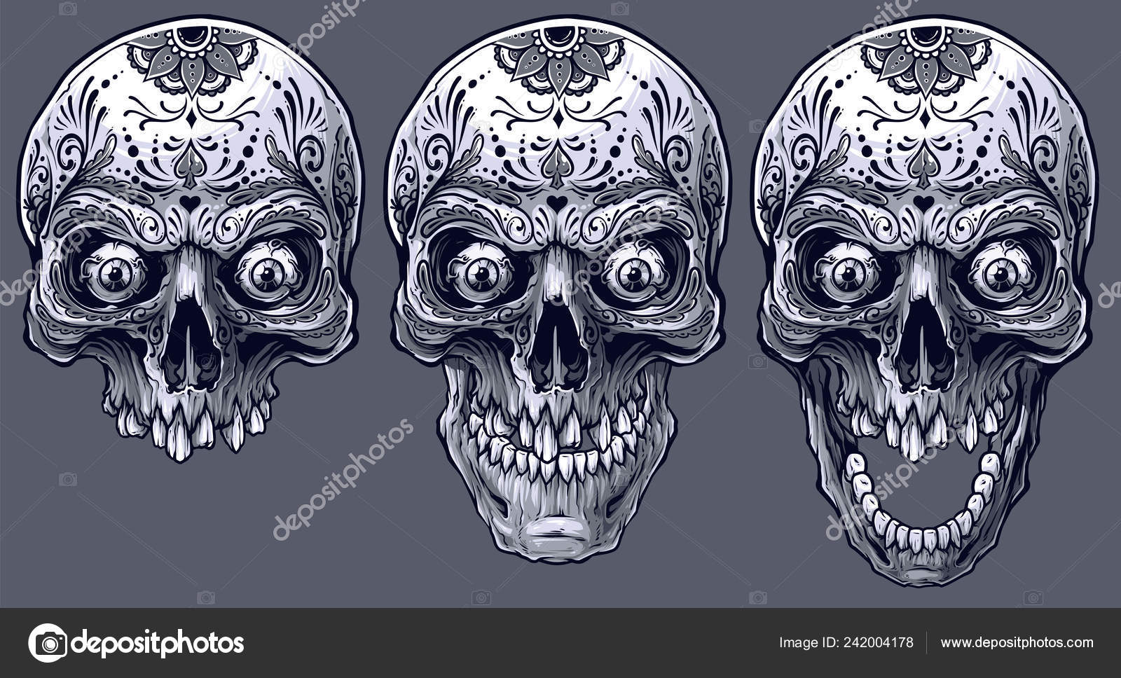 자세한 그래픽 현실적인 흑인과 두개골 멕시코 아이콘 스톡 벡터 - ©GB_Art 242004178, image size:1600x968