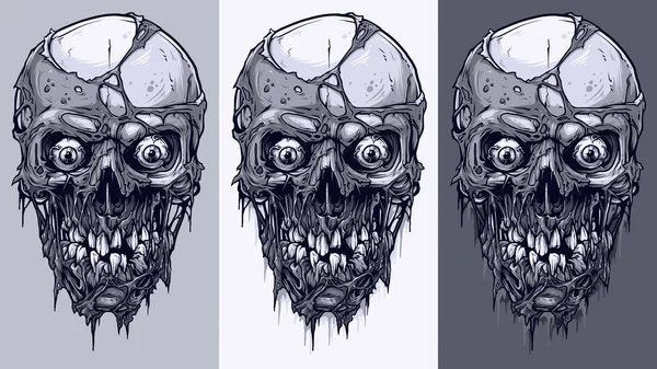 Calaveras Humanas Frescas Realistas Gráficas Detalladas Del Blanco Negro Con — Vector de stock