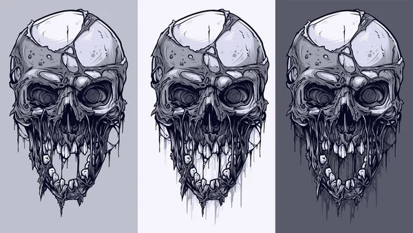 Detailed Graphic Realistic Cool Black White Human Skulls Horrible Pieces — Stock Vector