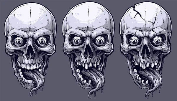 Calaveras Humanas Frescas Realistas Gráficas Detalladas Del Blanco Negro Con — Vector de stock