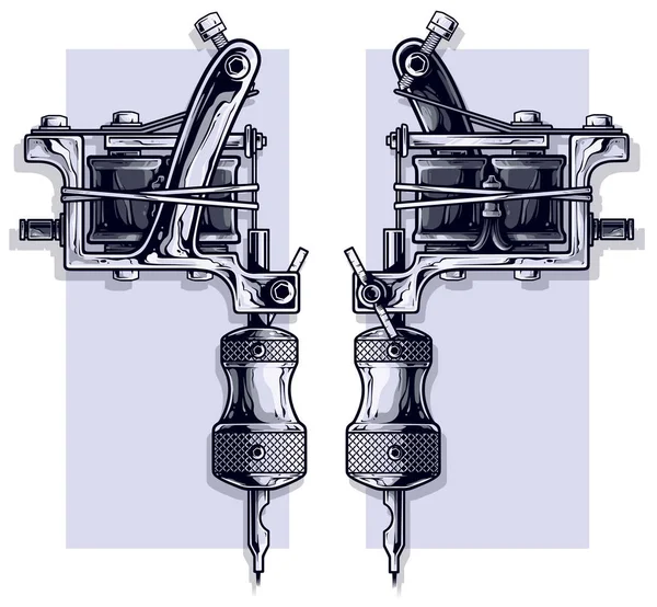 Grafické Podrobné Černé Kovové Tetování Stroj Bílém Pozadí Vektorový Sada — Stockový vektor