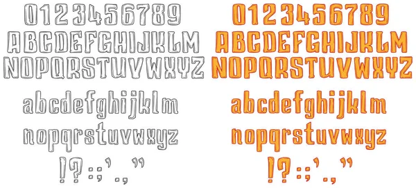 Handrawn Orange Black White Font Estilo Dos Desenhos Animados Alfabeto — Vetor de Stock