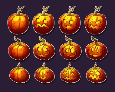 Renkli halloween Pumpkins set vektör çizgi film