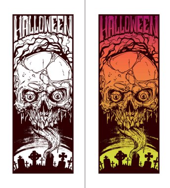 Graphic color and white halloween skulls clipart