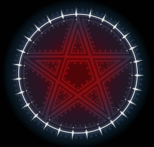 Красная Пятиконечная Пентаграмма Орнаментом Белом Круге Черном Фоне Значок Вектора — стоковый вектор