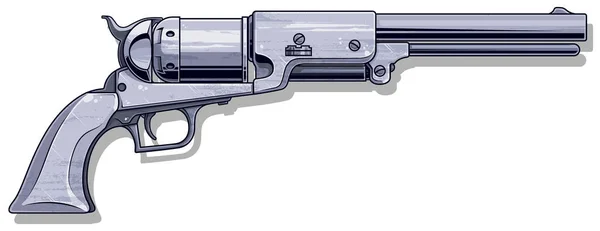 Grafikus Részletes Szürke Régi Revolver Elszigetelt Fehér Háttér Árnyék Vektor — Stock Vector