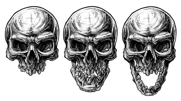 Dettagliato grafico umano cranio spazzatura polka linea arte — Vettoriale Stock