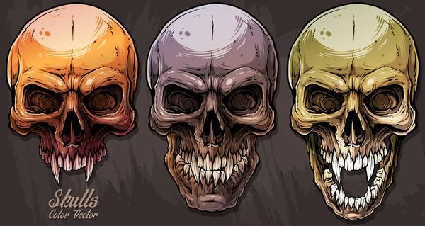 Crânes humains colorés graphiques détaillés ensemble — Image vectorielle