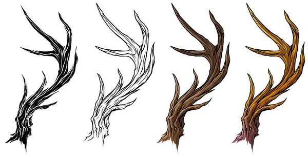 Cartoon big deer horns or antlers vector set — Stock Vector