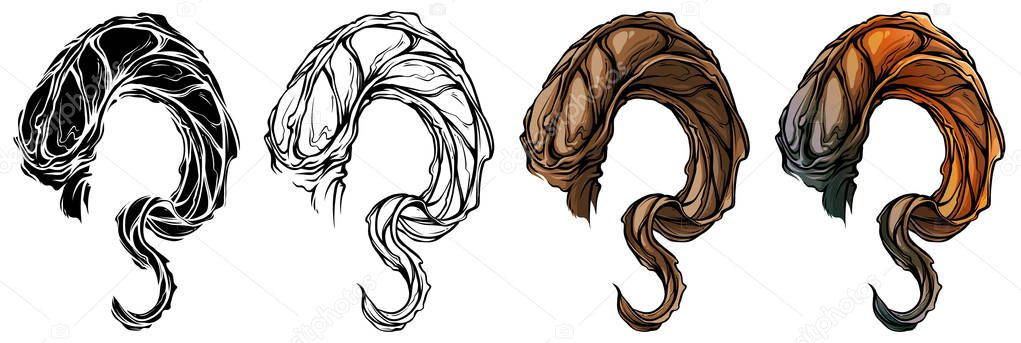 Cartoon big sharp goat horns vector set