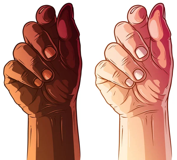 Dessin animé mains humaines blanc et noir vecteur ensemble — Image vectorielle