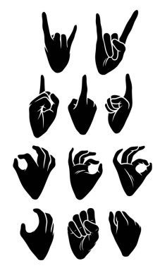 Çizgi film siluet insan eli vector Icons set