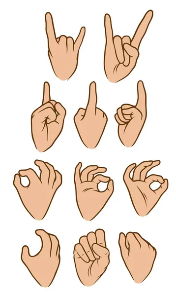 Karikatura bílé lidské ruce velké vektorové ikony nastavit — Stockový vektor