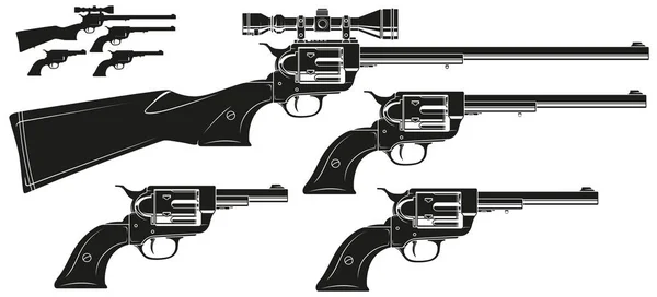 Grafikus silhouette régi revolver, optikai elől — Stock Vector