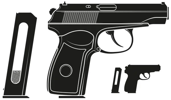 Pistola de silueta gráfica con clip de munición — Vector de stock