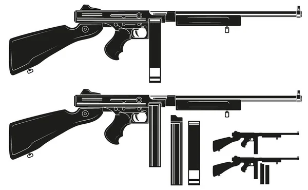 Графічний ретро пістолет-кулемет з затискачем — стоковий вектор