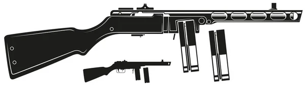 Grafische retro submachine gun met munitie clip — Stockvector
