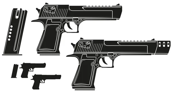 Pistola de pistola de silhueta gráfica com clipe de munição —  Vetores de Stock