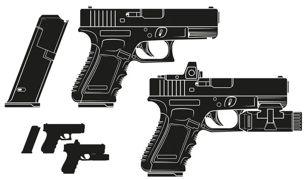 Pistola de pistola de silhueta gráfica com clipe de munição —  Vetores de Stock