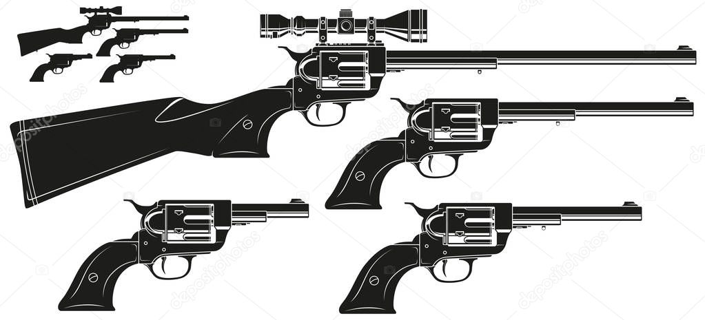 Graphic silhouette old revolver with optical sight