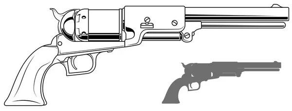 Grafikus fekete-fehér régi revolver — Stock Vector