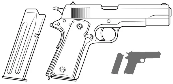 带弹药夹的黑色和白色手枪图形 — 图库矢量图片