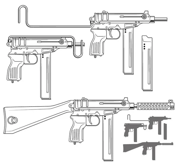 Grafische Maschinenpistole mit Munitionsclip — Stockvektor