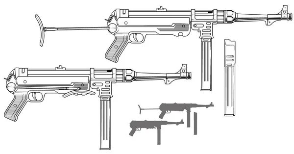图形复古冲锋枪与弹药夹 — 图库矢量图片