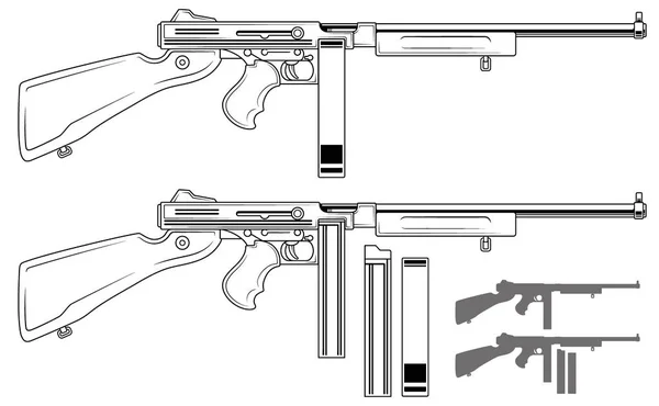 Grafisk retro kulsprutepistol med ammo clip — Stock vektor