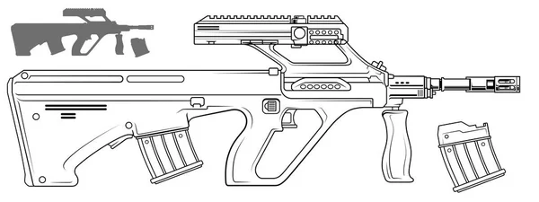 Grafisk moderna automatiska bullpup gevär — Stock vektor