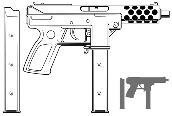 Графічний пістолет-кулемет з затиском боєприпасів — стоковий вектор