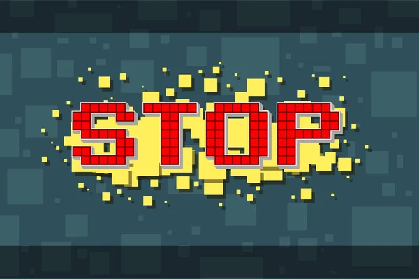 Кнопка ретро зупинки червоного пікселя для відеоігор — стоковий вектор