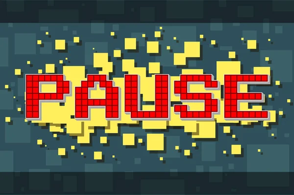 Botão de pausa retro pixel vermelho para jogos de vídeo — Vetor de Stock