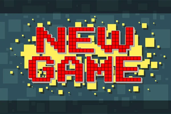 Red pixel retro novo botão do jogo para jogos de vídeo — Vetor de Stock