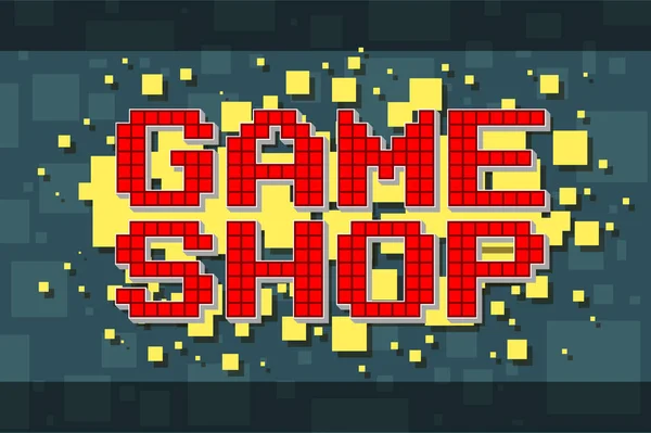 Red pixel retro botón de tienda para videojuegos — Vector de stock