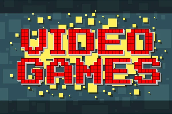 Червоний піксель ретро текст кнопка для відеоігор — стоковий вектор